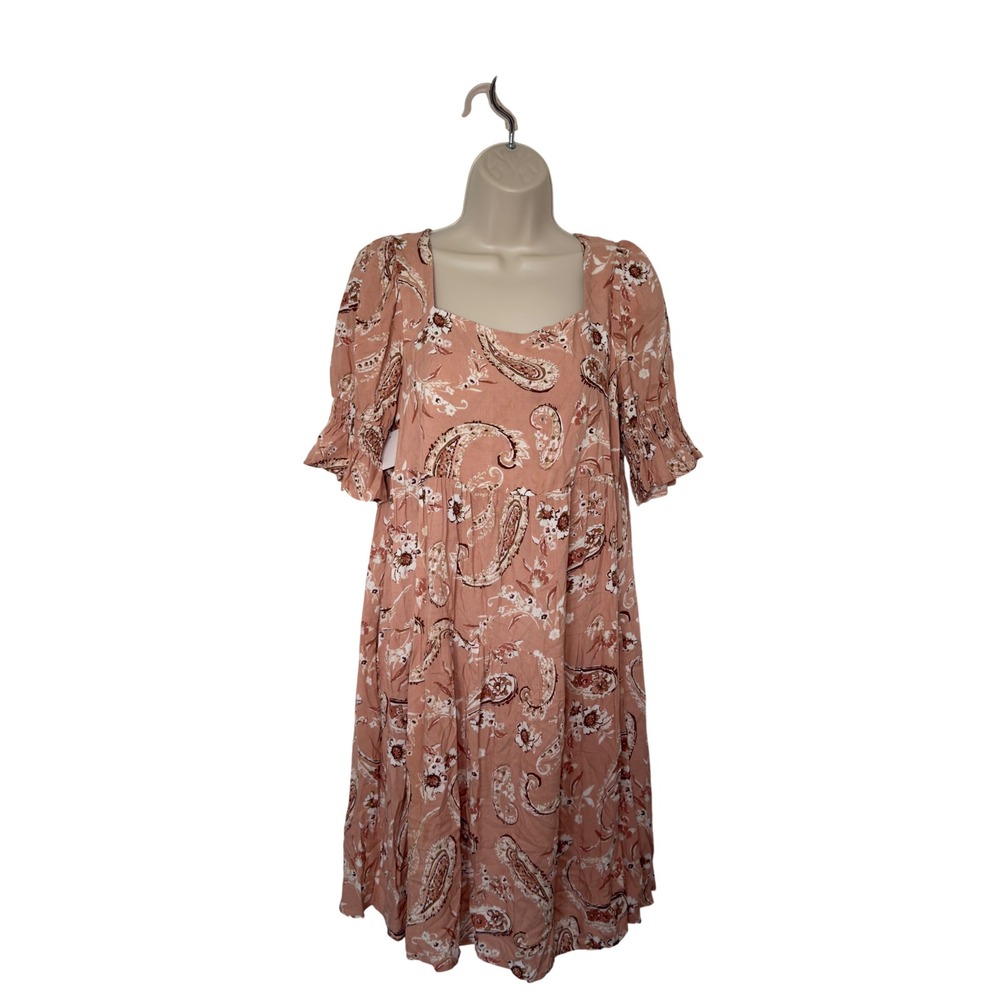Ces Femme Small Blush Floral Feminine Boho Babydoll Midi Dress Prairie